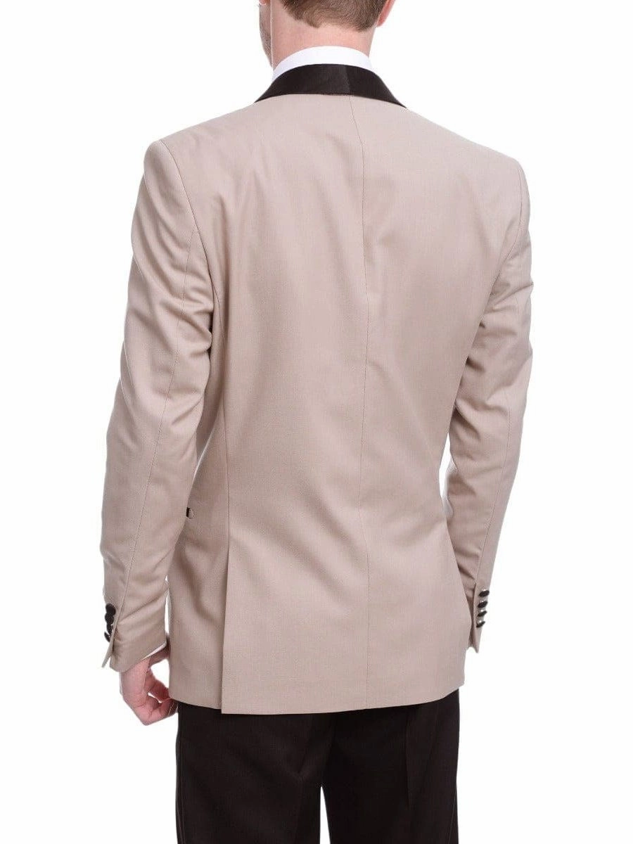 Gino Vitale Mens Slim Fit Khaki Tan One Button Tuxedo Suit With Shawl Lapels