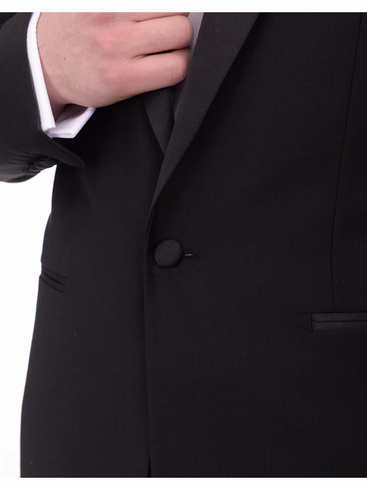 Gino Vitale Slim Fit Solid Black One Button Tuxedo Suit With Satin Shawl Lapels