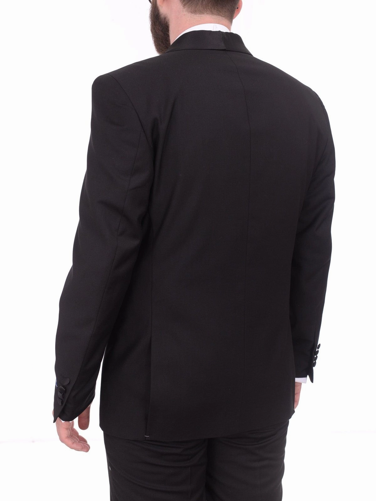 Gino Vitale Slim Fit Solid Black One Button Tuxedo Suit With Satin Shawl Lapels
