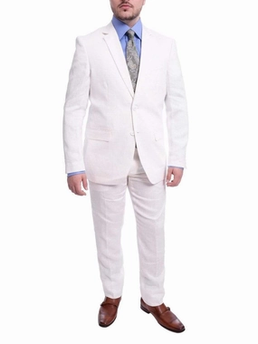 Gino Vitale Slim Fit Solid White Two Button Linen Suit