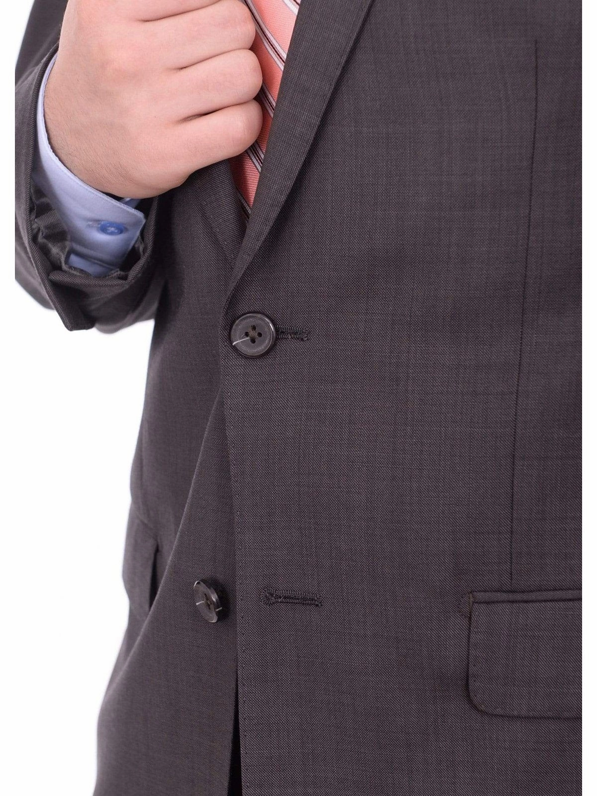 Giorgio Cosani Regular Fit Solid Dark Olive Brown Wool Cashmere Blend Suit