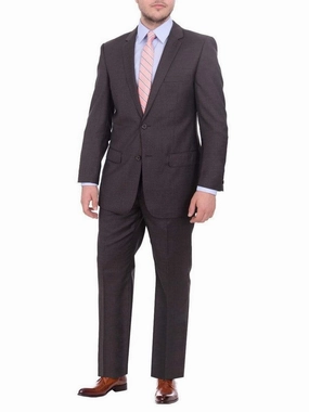 Giorgio Cosani Regular Fit Solid Dark Olive Brown Wool Cashmere Blend Suit