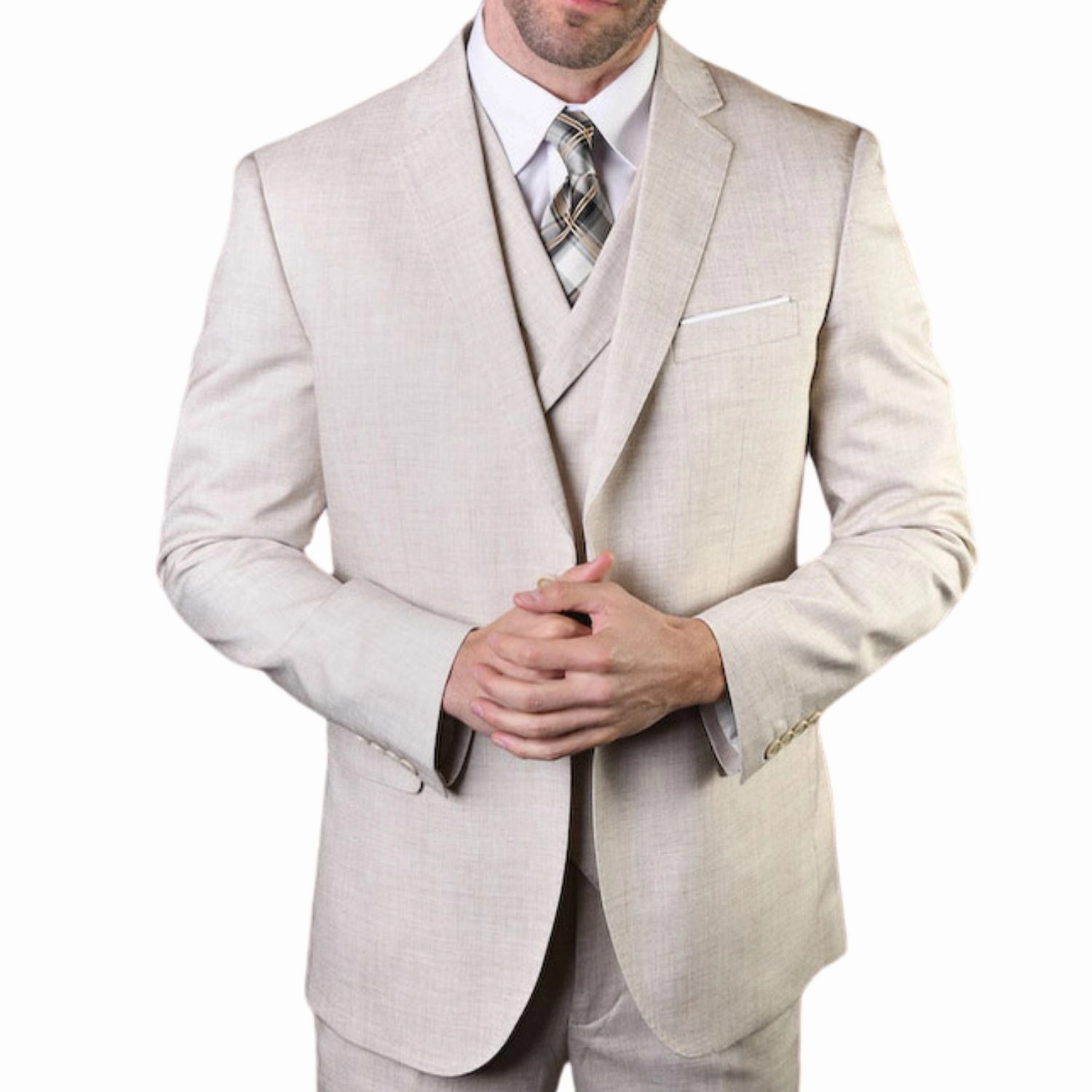 Haumea Collection: Men's Natural/Tan Tailored Fit 3-Piece Suit