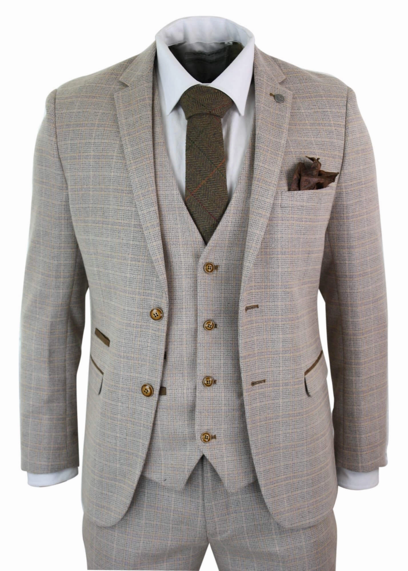 Holland Check Tweed Beige 3 Piece Suit