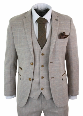 Holland Check Tweed Beige 3 Piece Suit
