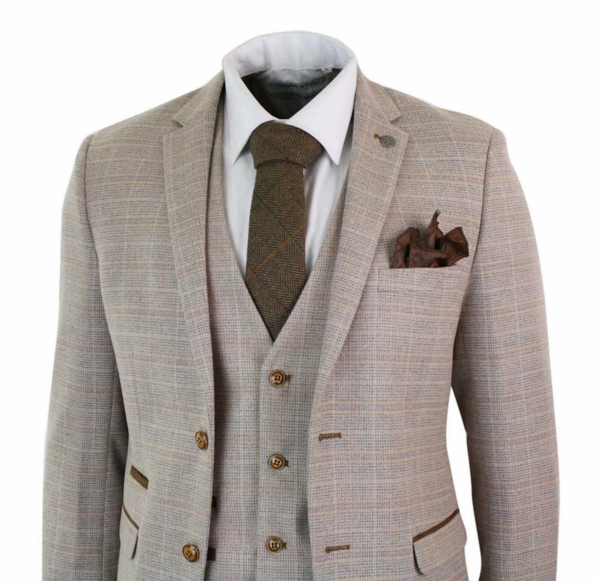 Holland Check Tweed Beige 3 Piece Suit