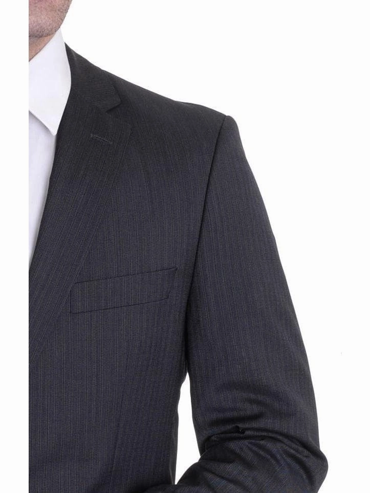 Hugo Boss Pasini2/movie2 Classic Fit Gray Striped Super 100 Wool Suit 40L