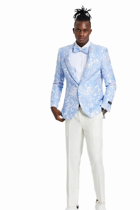 Intricate Collection: Men's Slim Fit Paisley Blazer in Sky & Silver