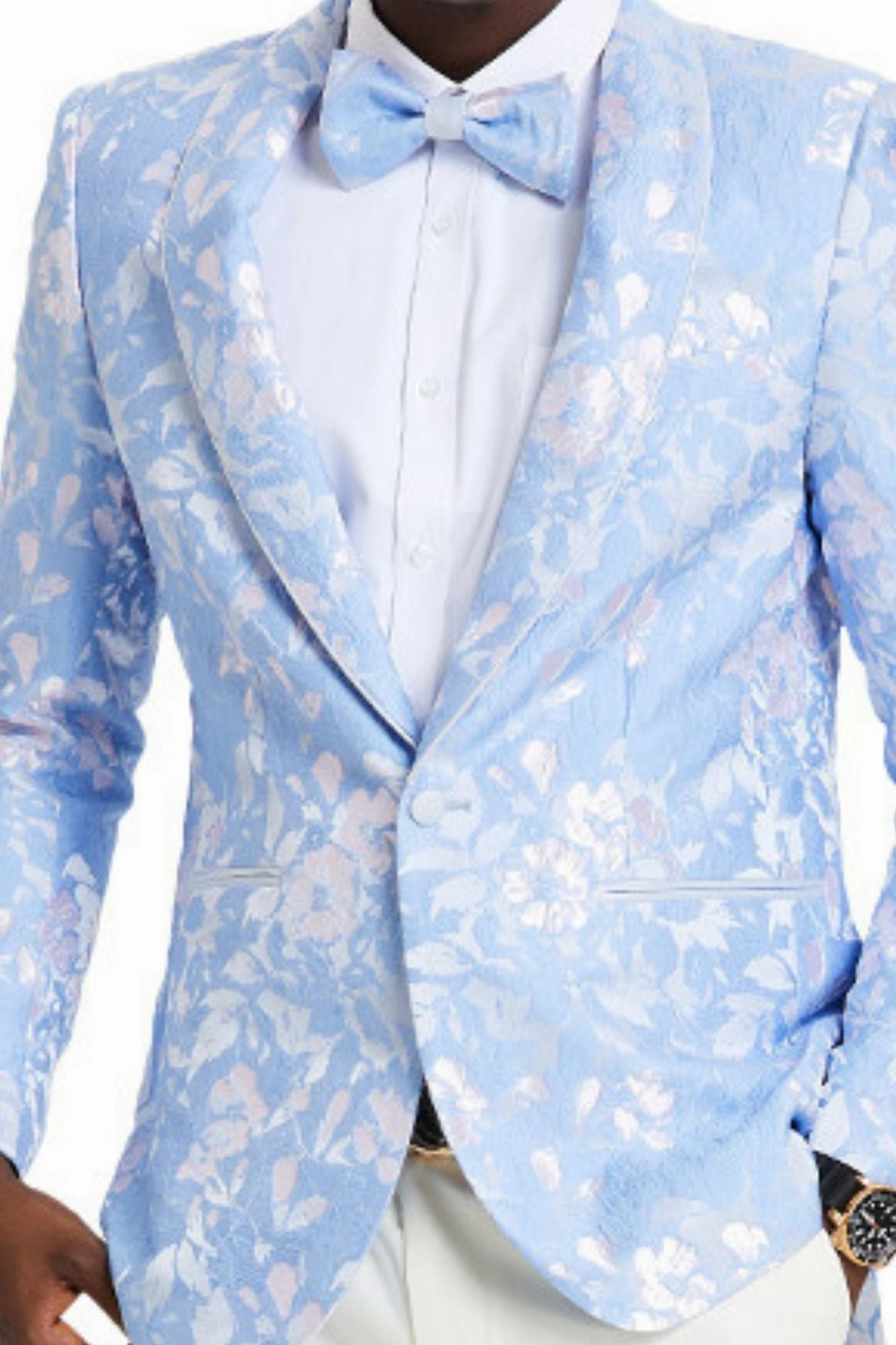 Intricate Collection: Men's Slim Fit Paisley Blazer in Sky & Silver