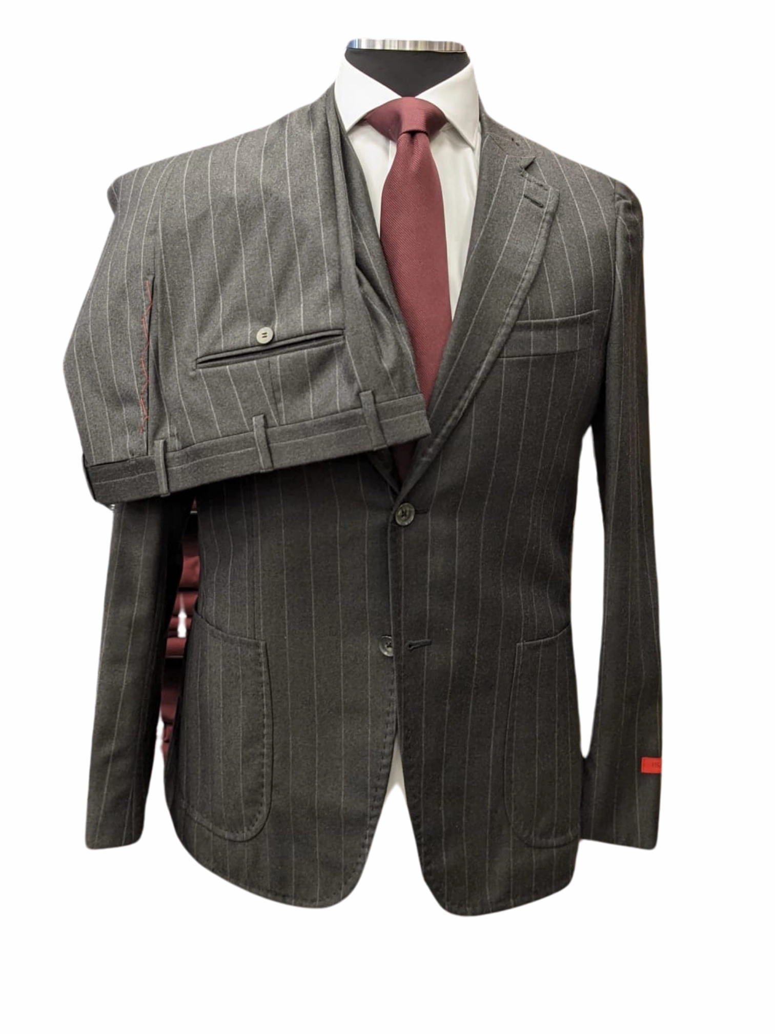 Isaia Mens Charcoal Gray Pinstriped 40S 100% Super 130s Wool 2 Piece Suit