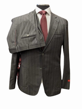 Isaia Mens Charcoal Gray Pinstriped 40S 100% Super 130s Wool 2 Piece Suit