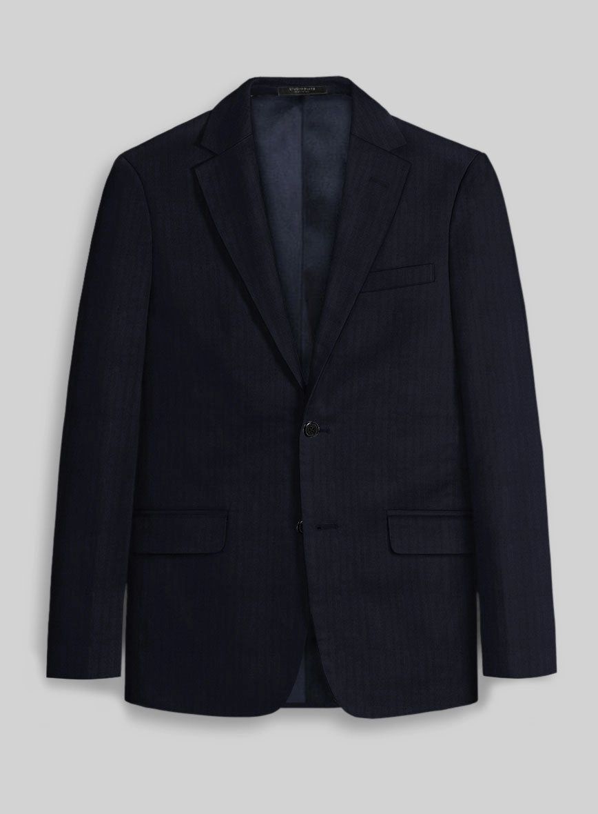 Italian Blue Herringbone Cotton Suit