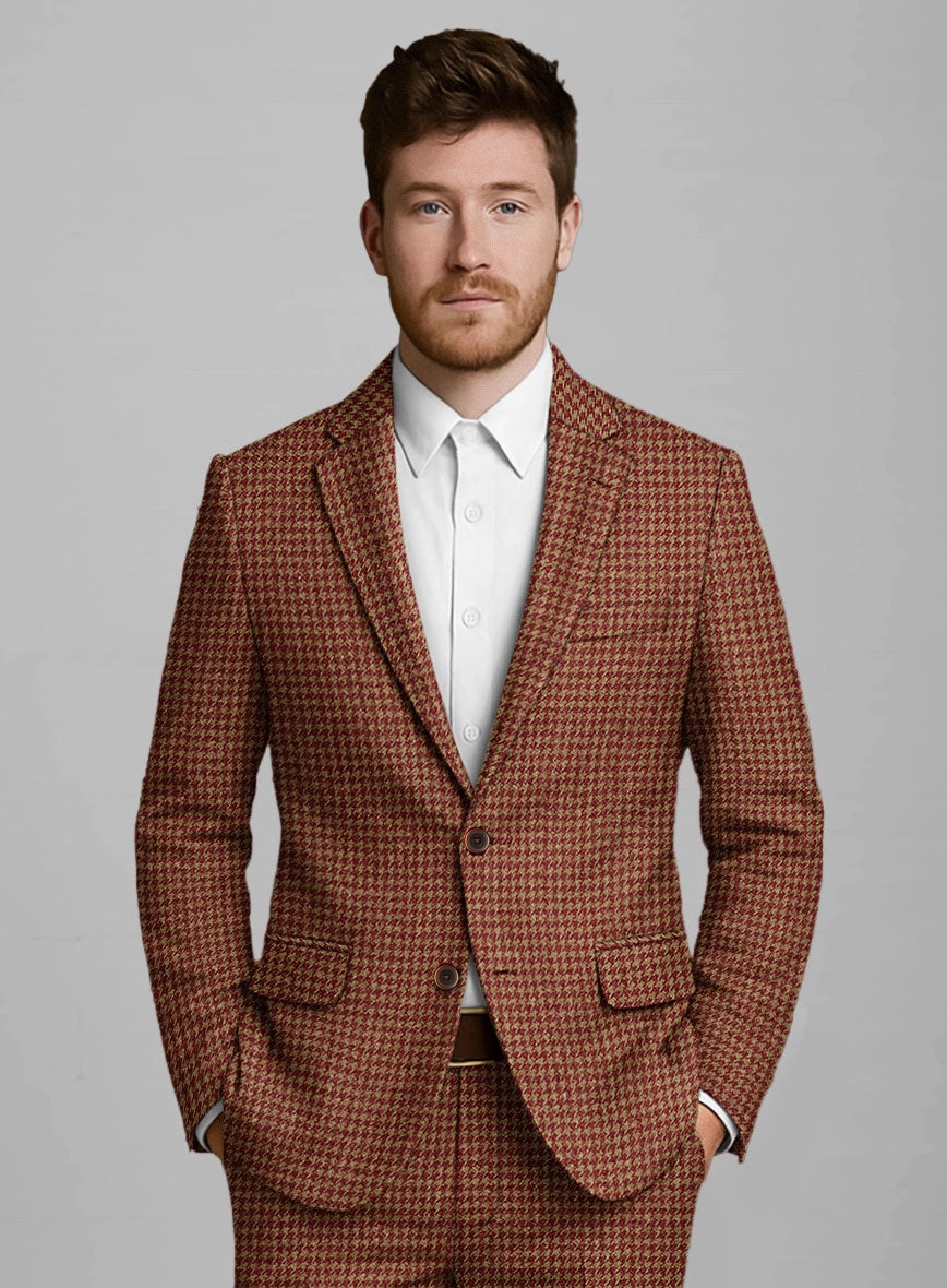 Italian Chestnut Red Houndstooth Tweed Suit