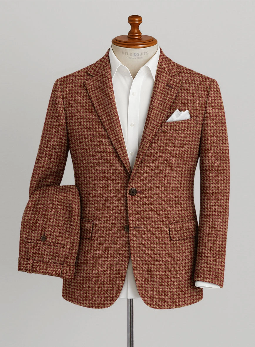 Italian Chestnut Red Houndstooth Tweed Suit