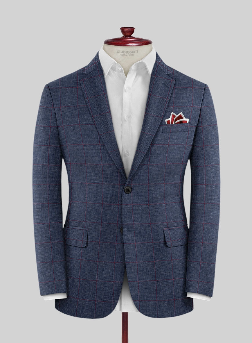 Italian Murano Leopo Blue Wool Linen Suit