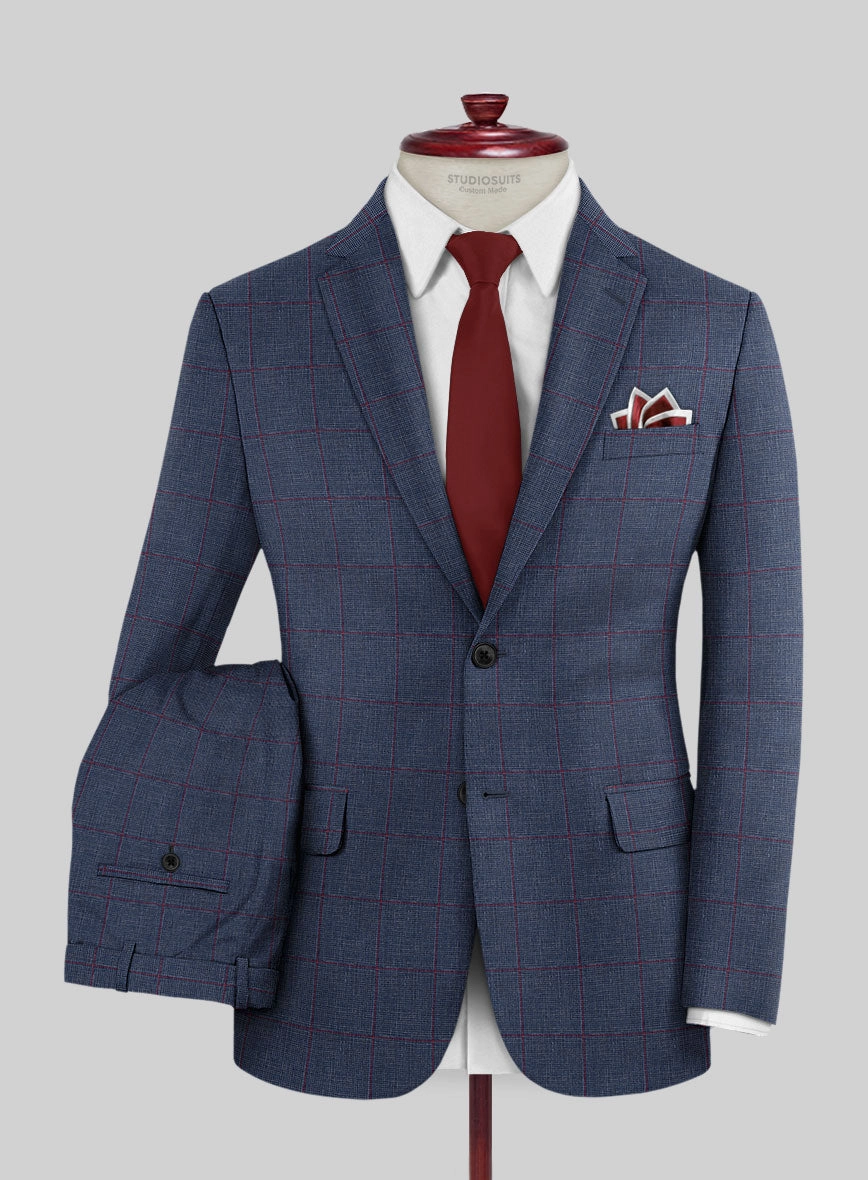 Italian Murano Leopo Blue Wool Linen Suit