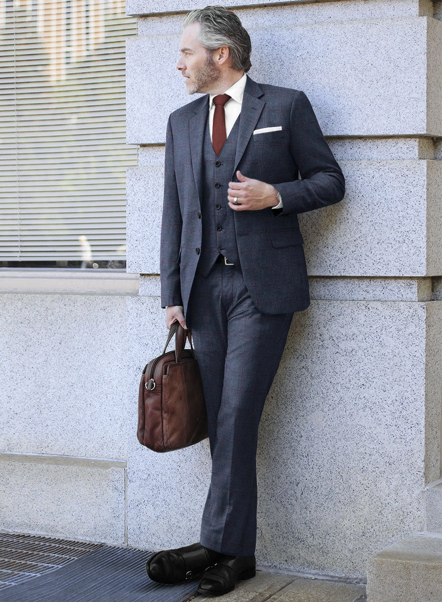 Italian Murano Leopo Blue Wool Linen Suit