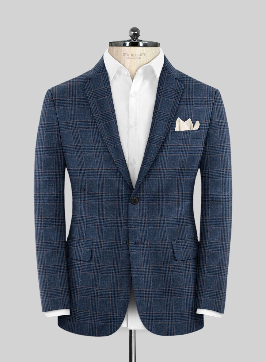 Italian Murano Najela Blue Wool Linen Silk Suit