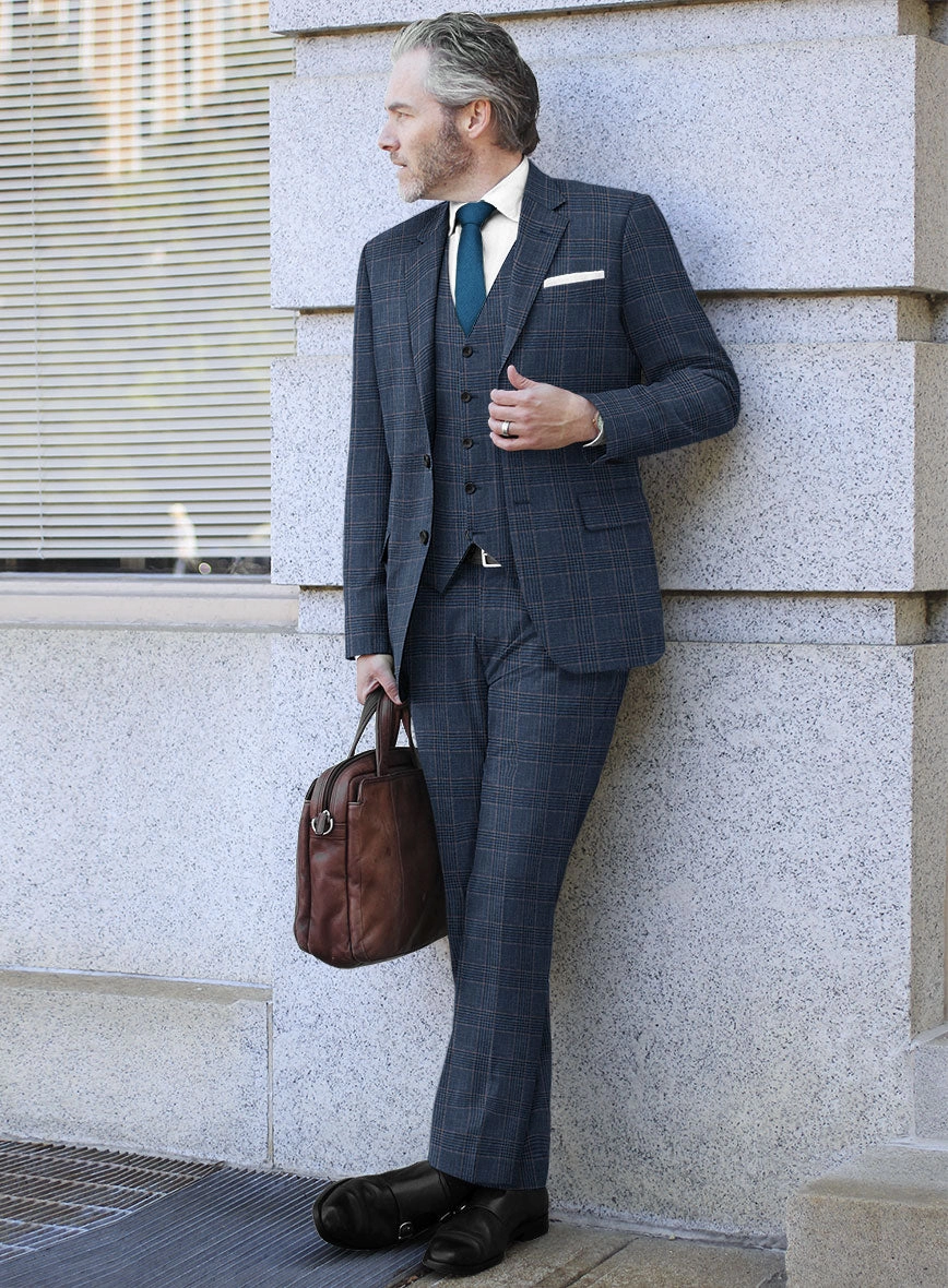 Italian Murano Najela Blue Wool Linen Silk Suit