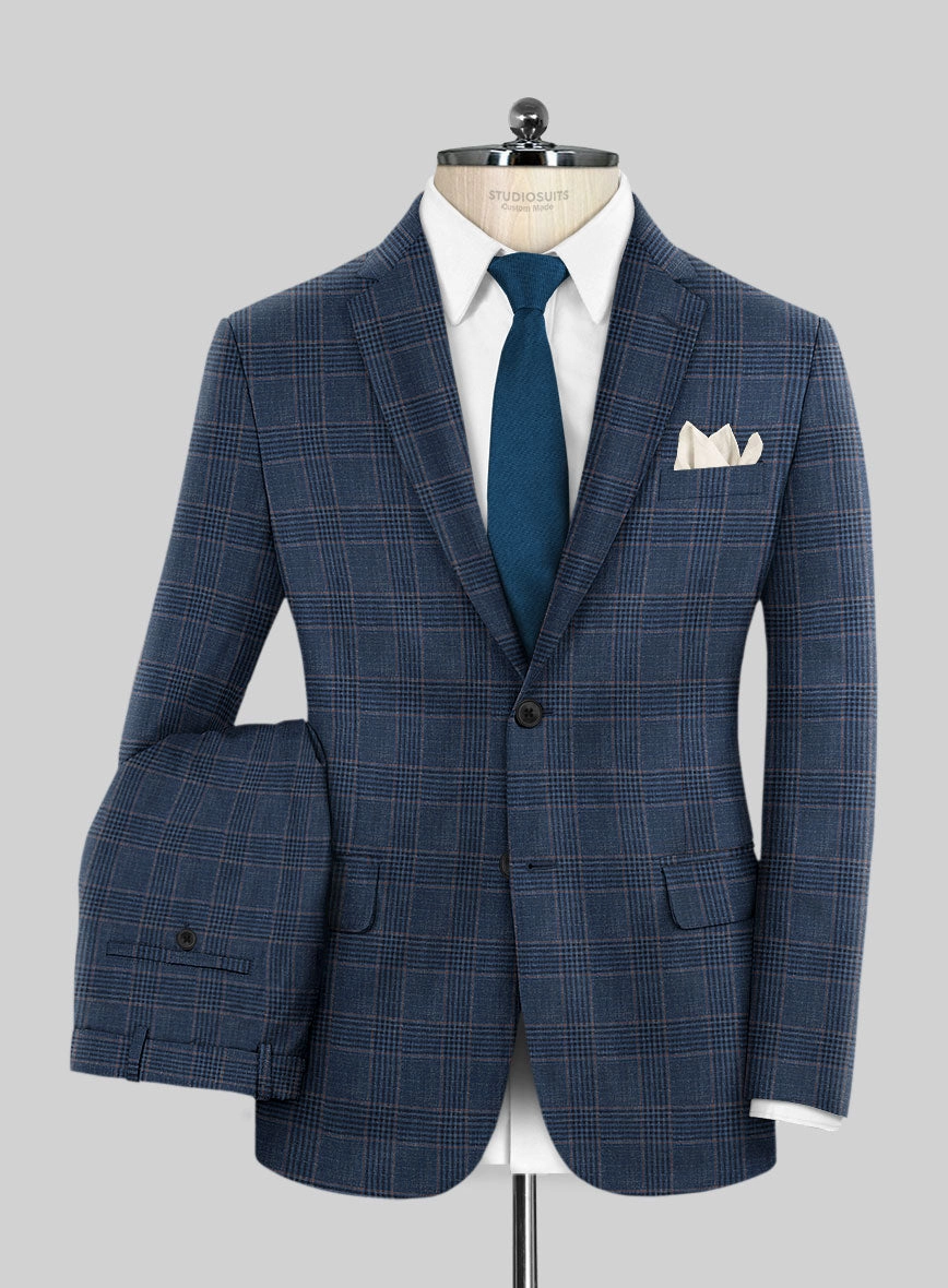 Italian Murano Najela Blue Wool Linen Silk Suit