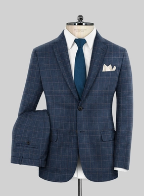 Italian Murano Najela Blue Wool Linen Silk Suit
