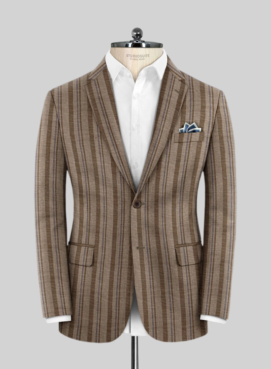 Italian Murano Omini Stripe Wool Linen Silk Suit