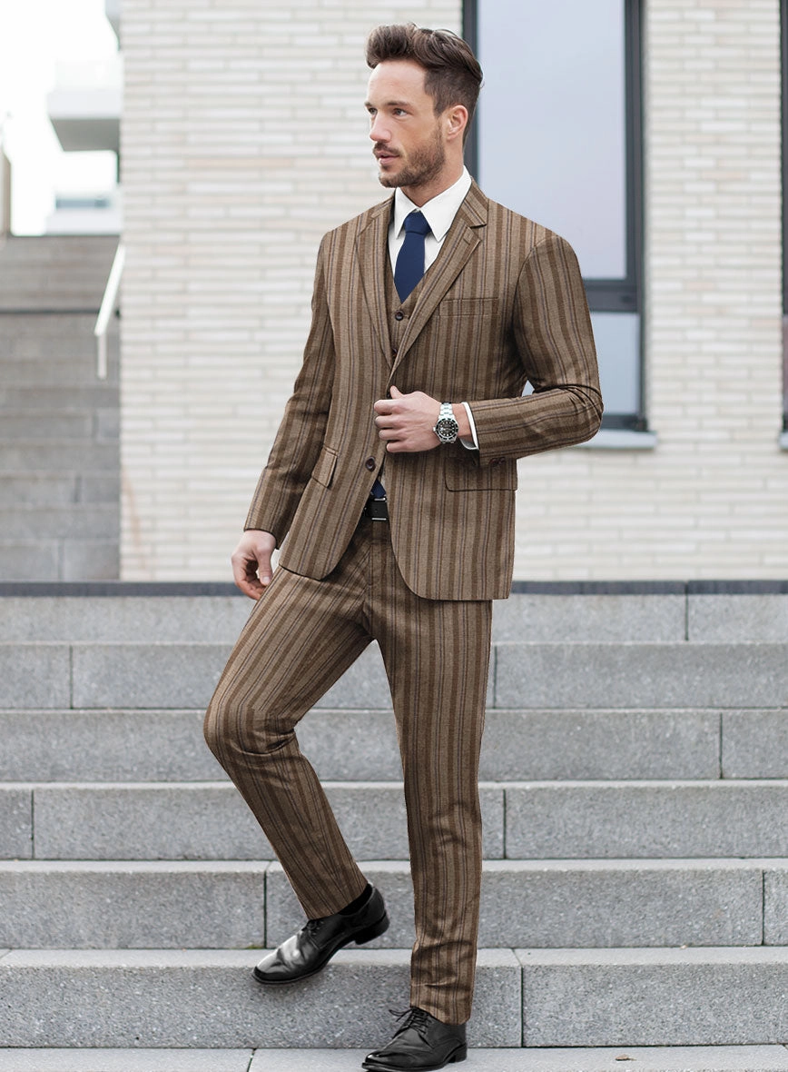Italian Murano Omini Stripe Wool Linen Silk Suit