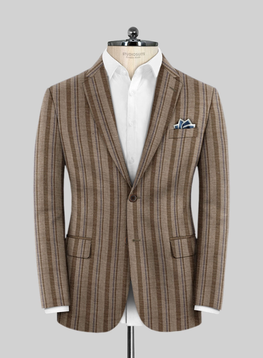 Italian Murano Omini Stripe Wool Linen Silk Suit