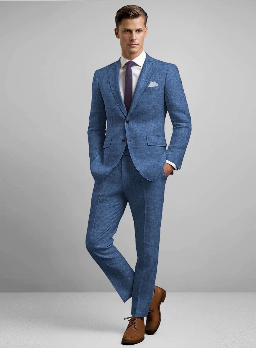 Italian Murano Portland Blue Wool Linen Suit