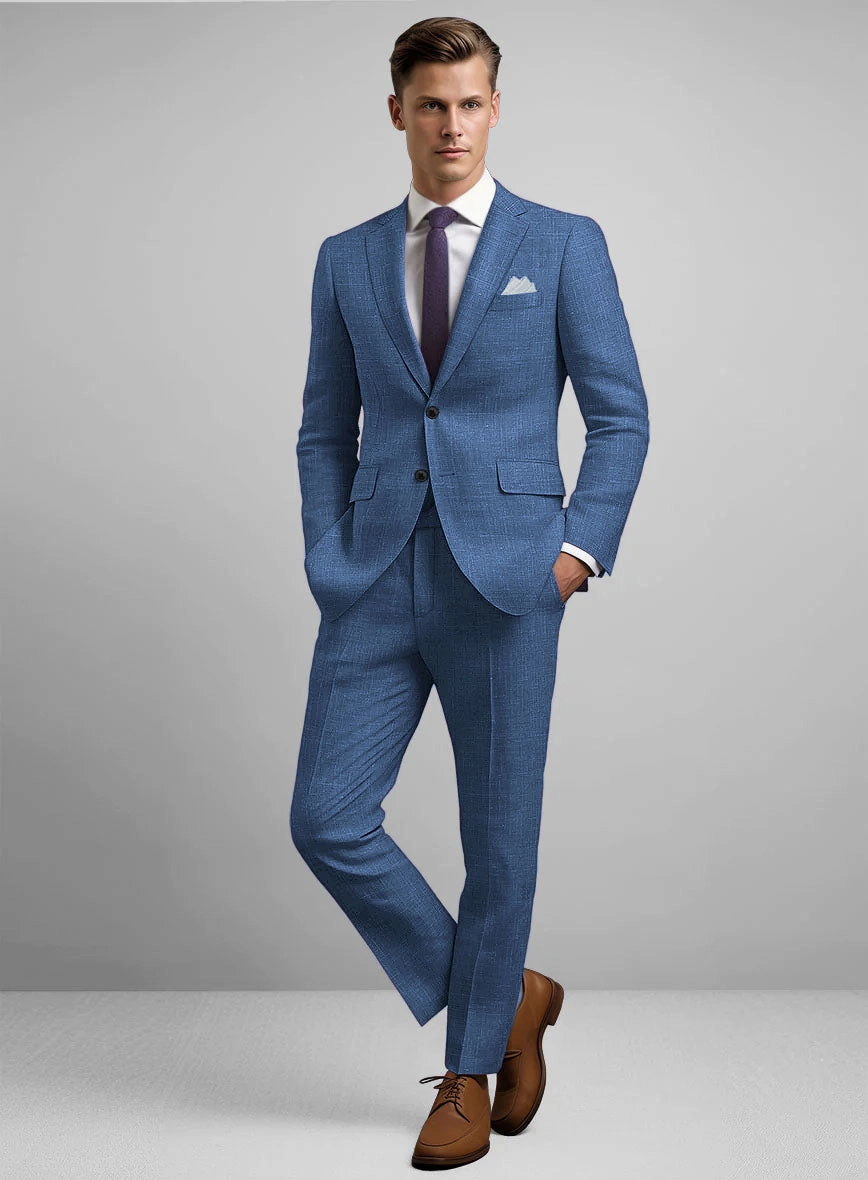 Italian Murano Portland Blue Wool Linen Suit