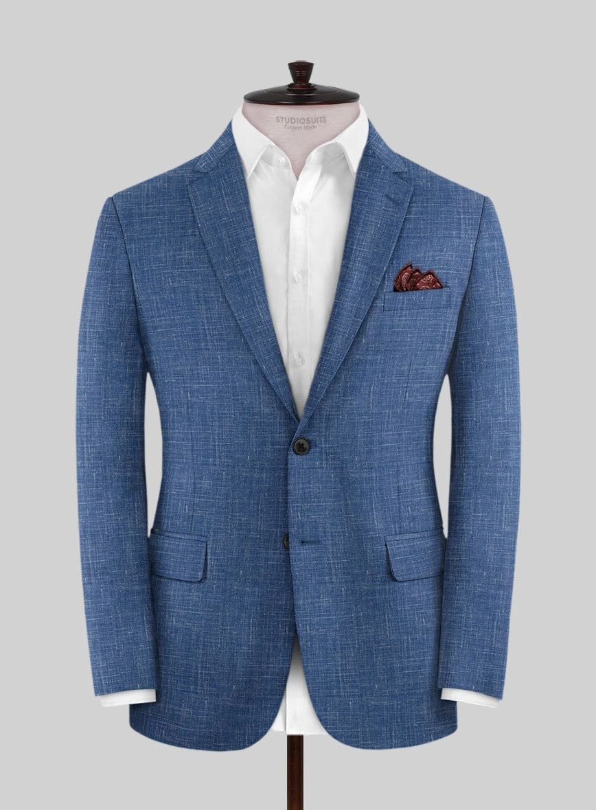 Italian Murano Portland Blue Wool Linen Suit