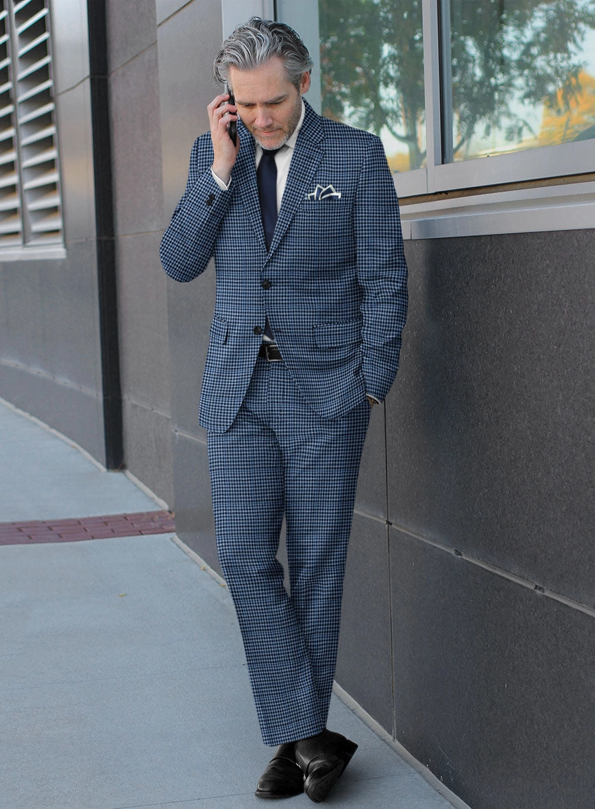 Italian Murano Ramesa Blue Wool Linen Silk Suit