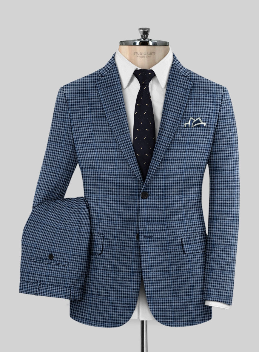 Italian Murano Ramesa Blue Wool Linen Silk Suit