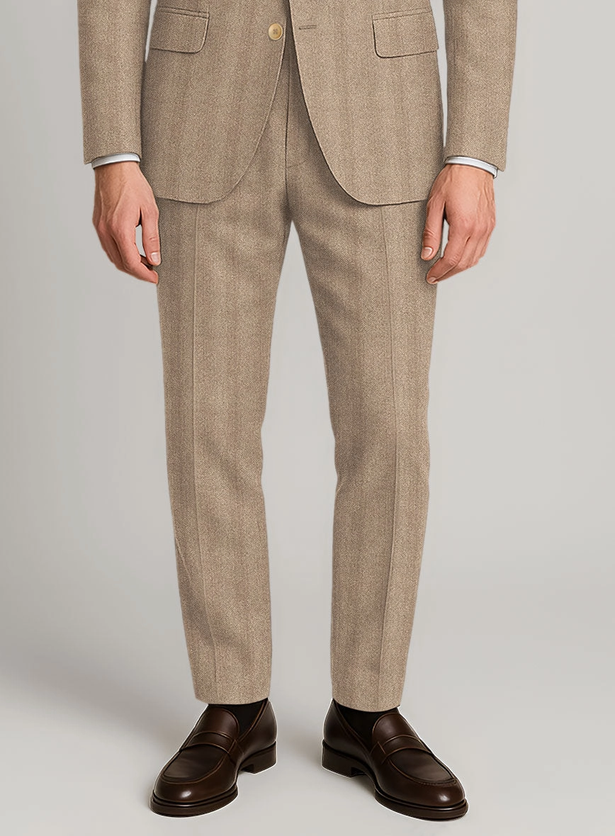 Italian Wide Herringbone Beige Tweed Suit
