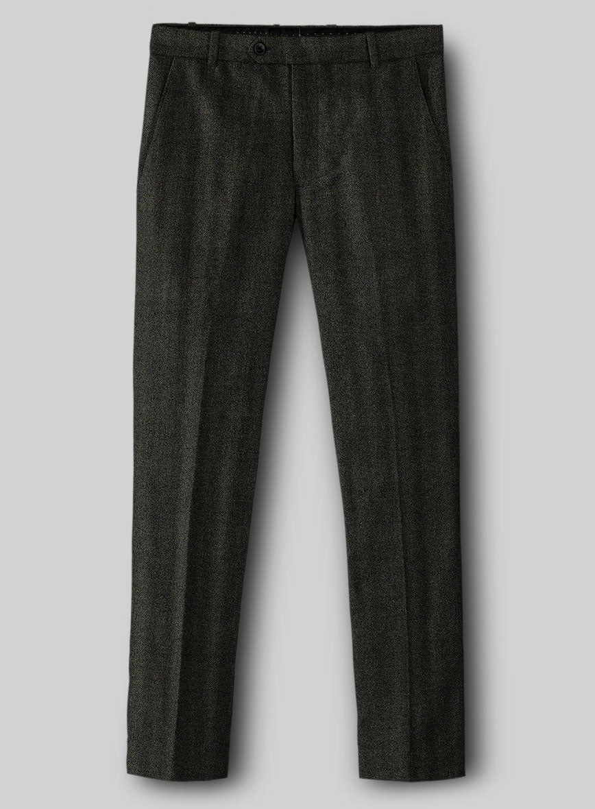 Italian Wide Herringbone Dark Green Tweed Suit