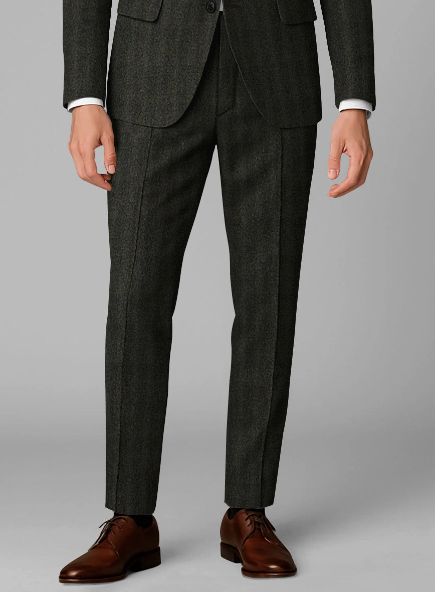 Italian Wide Herringbone Dark Green Tweed Suit