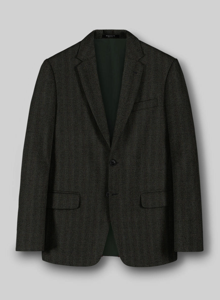 Italian Wide Herringbone Dark Green Tweed Suit