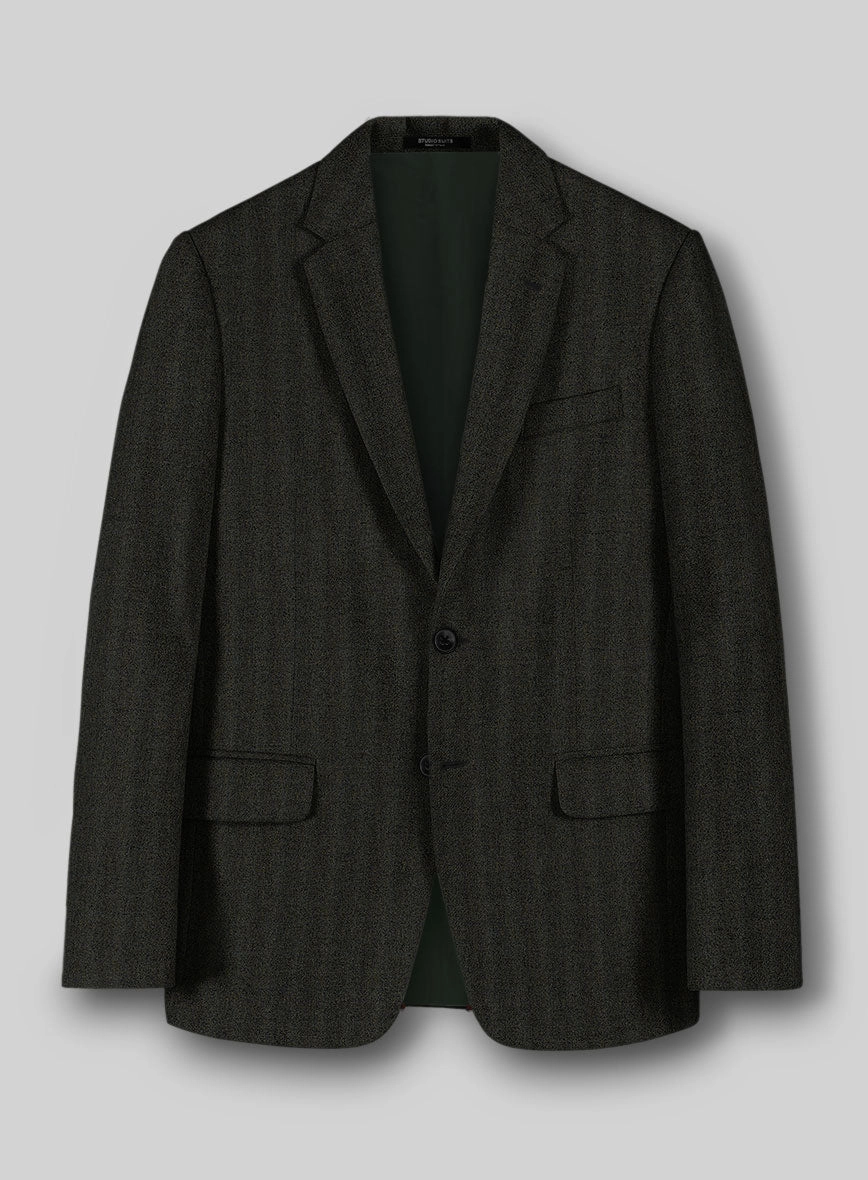 Italian Wide Herringbone Dark Green Tweed Suit