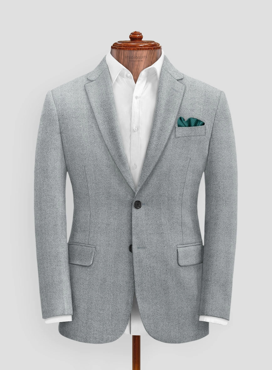 Italian Wide Herringbone Light Blue Tweed Suit
