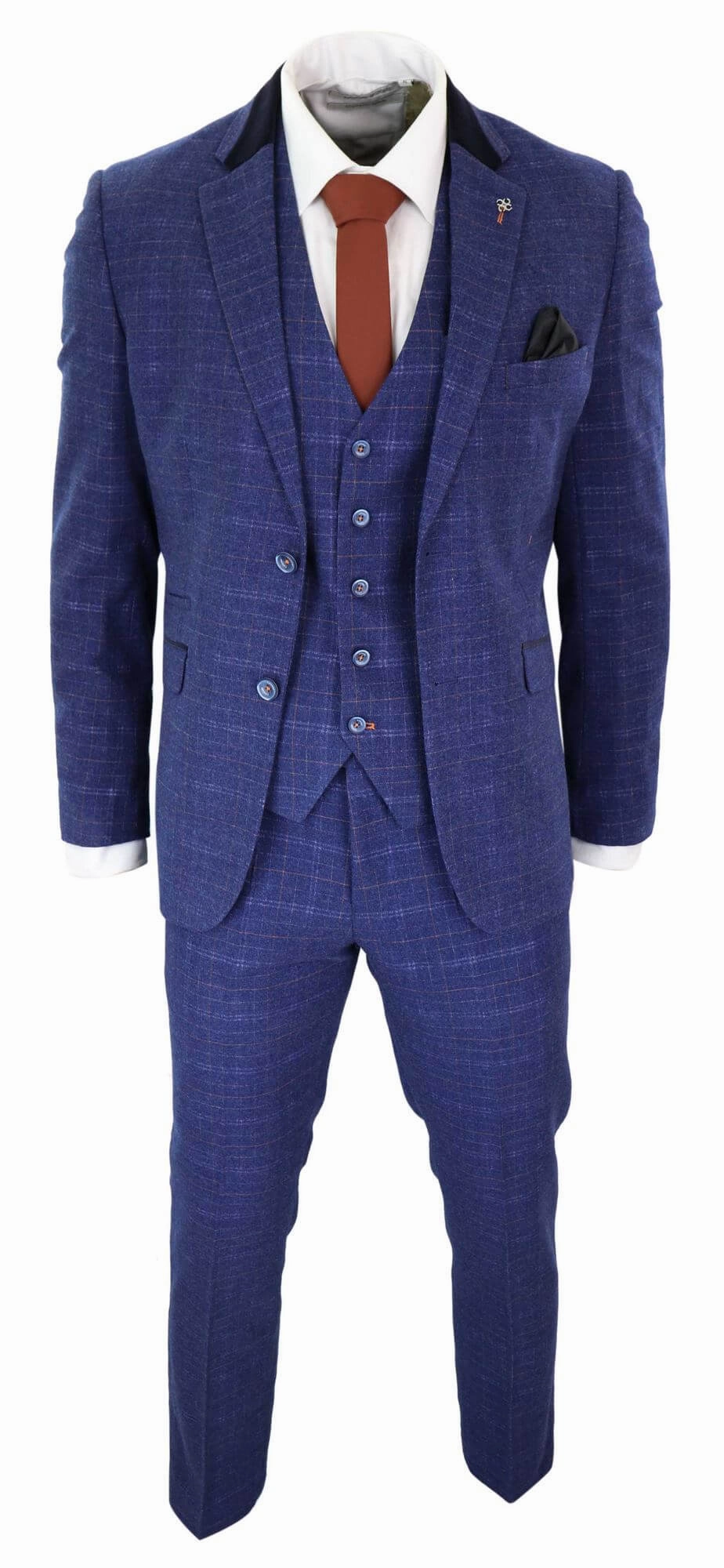 Kaiser Blue Tweed Check 3 Piece Suit Classic