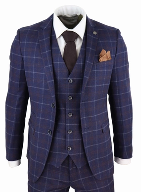 Kenneth 3 Piece Blue Suit Tweed Check