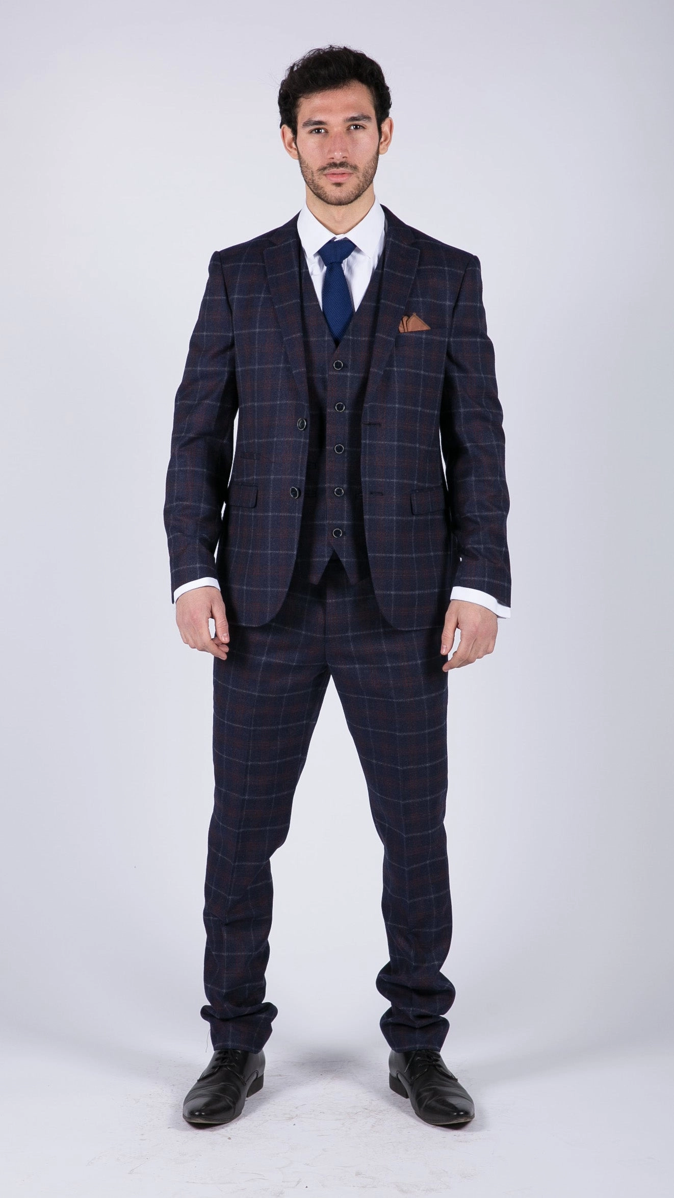 Kenneth 3 Piece Blue Suit Tweed Check