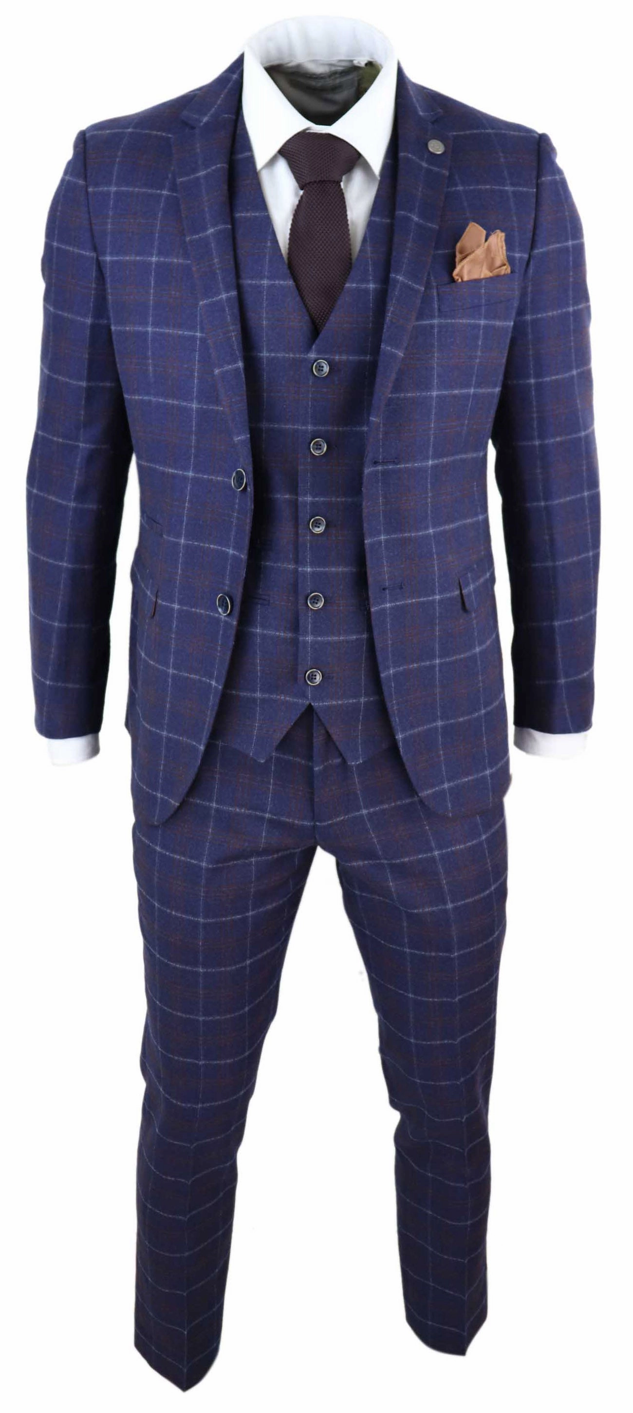 Kenneth 3 Piece Blue Suit Tweed Check