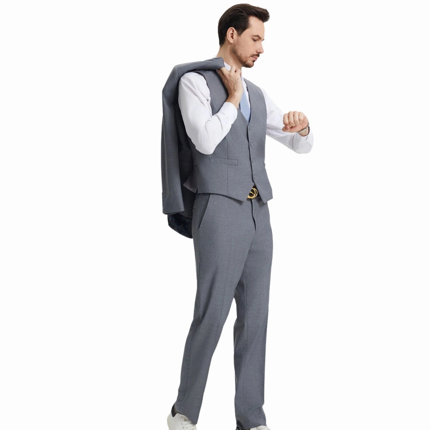 Kepler Collection: Stacy Adams Medium Grey Solid 3-Piece Suit