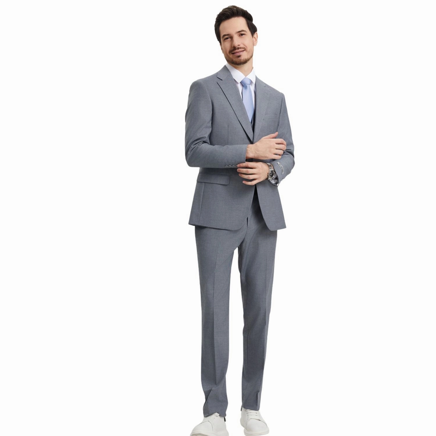 Kepler Collection: Stacy Adams Medium Grey Solid 3-Piece Suit