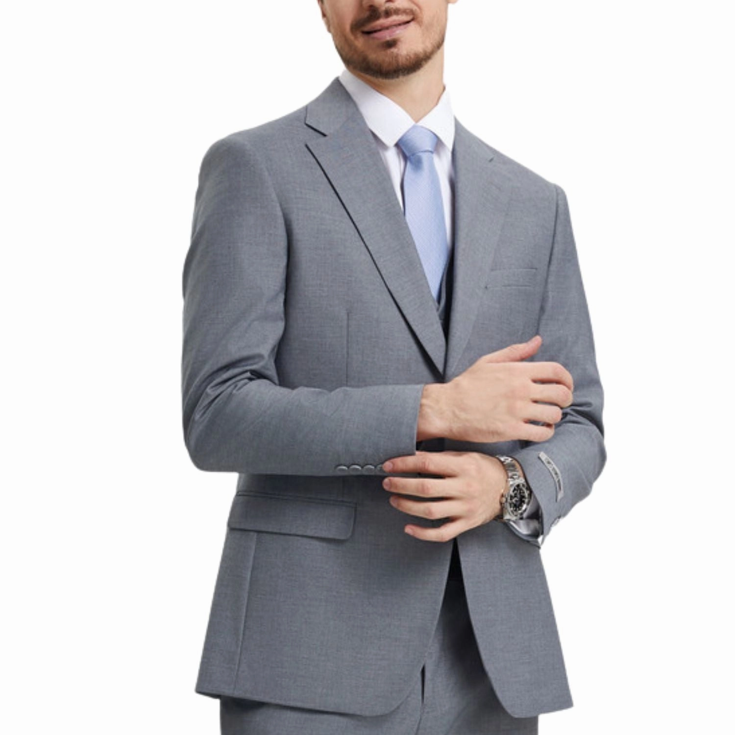 Kepler Collection: Stacy Adams Medium Grey Solid 3-Piece Suit