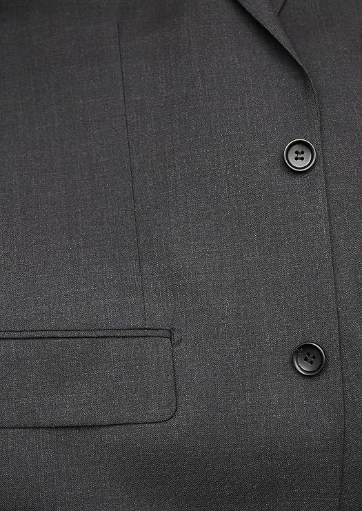 Label M Men's Big & Tall Classic Fit Two Button 100% Wool Wrinkle Resistant Suit - Charcoal Gray