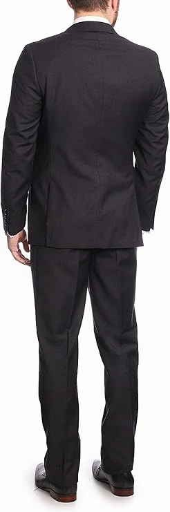 Label M Men's Big & Tall Classic Fit Two Button 100% Wool Wrinkle Resistant Suit - Charcoal Gray