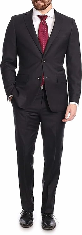 Label M Men's Big & Tall Classic Fit Two Button 100% Wool Wrinkle Resistant Suit - Charcoal Gray