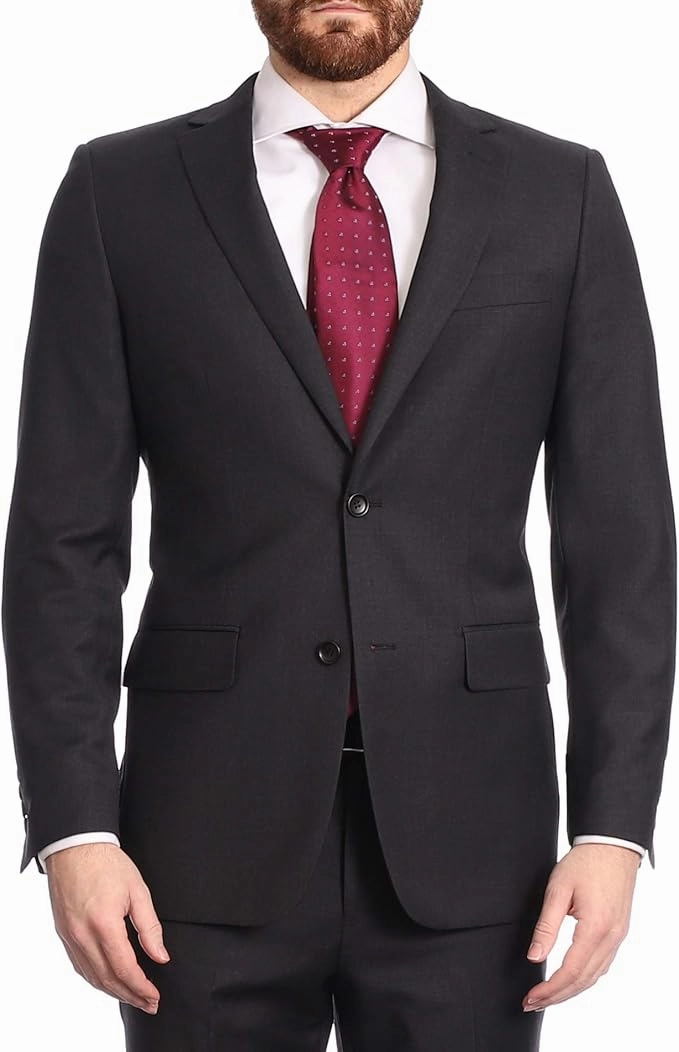 Label M Men's Big & Tall Classic Fit Two Button 100% Wool Wrinkle Resistant Suit - Charcoal Gray
